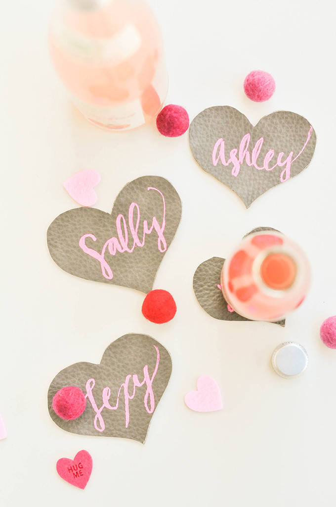 heart shape leather coaster place cards.