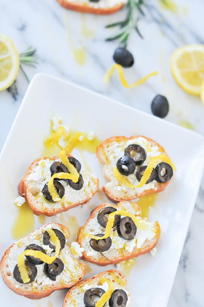 Goat Cheese Bruschetta with Lemon & Rosemary Infused Olive Oil