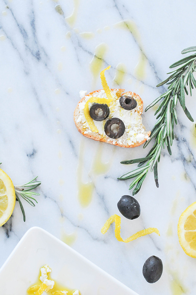 Goat Cheese Bruschetta with Lemon & Rosemary Infused Olive Oil