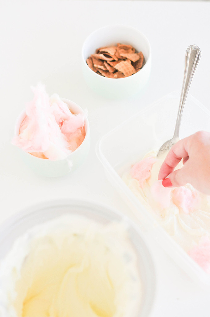 homemade brownie batter and cotton candy ice cream