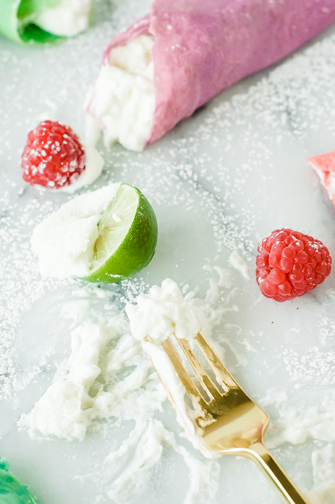 Rainbow Crepes with Key Lime Whipped Cream 
