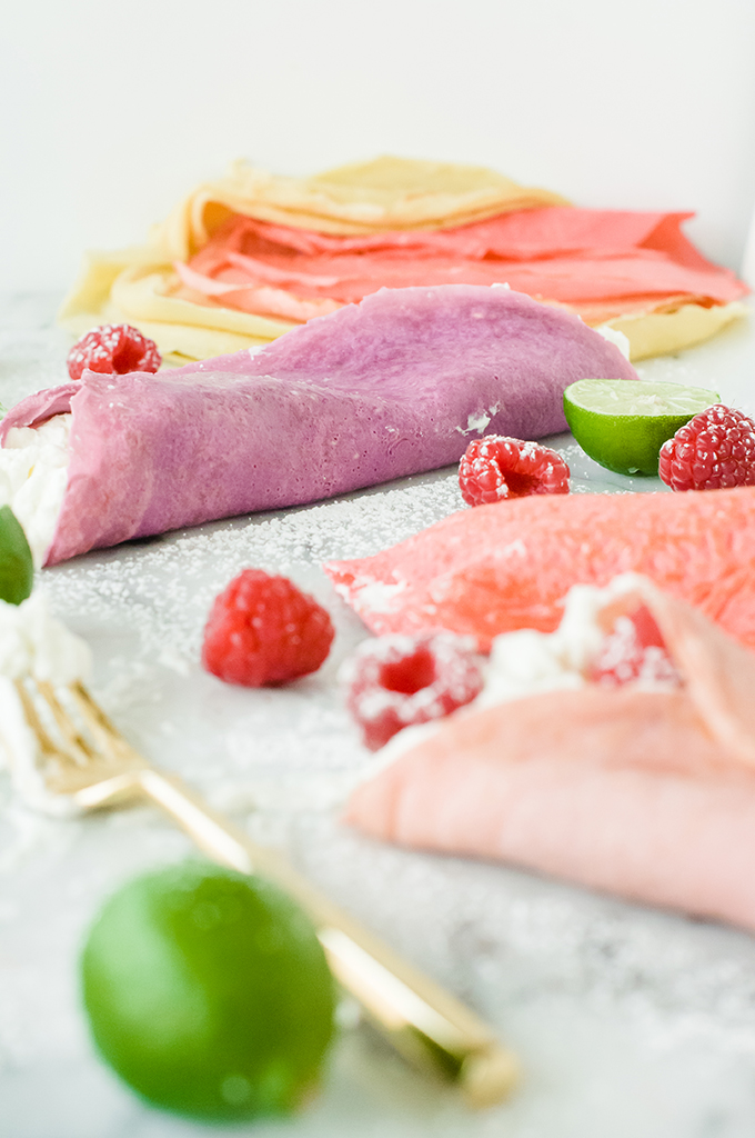 Rainbow Crepes with Key Lime Whipped Cream 