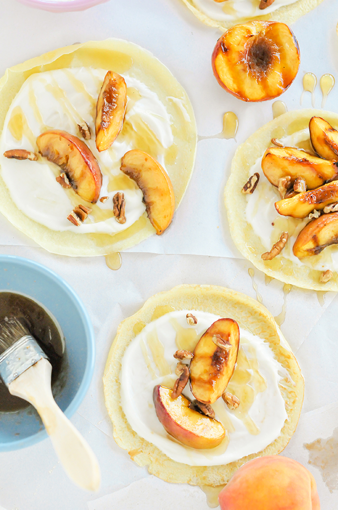 Crepes with Brown Sugar Grilled Peaches & Maple Cream