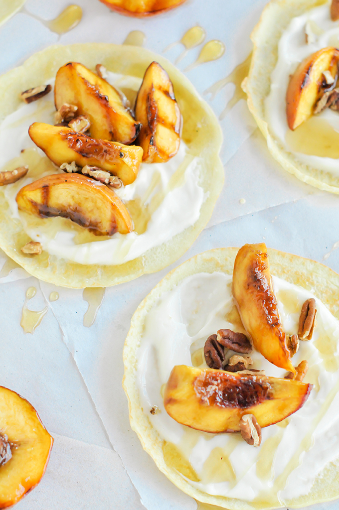 Crepes with Brown Sugar Grilled Peaches & Maple Cream