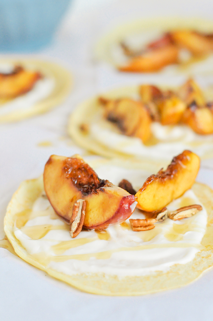 Crepes with Brown Sugar Grilled Peaches & Maple Cream