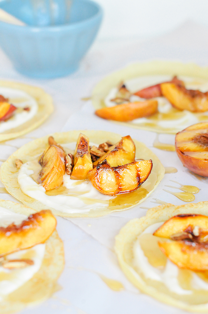 Crepes with Brown Sugar Grilled Peaches & Maple Cream