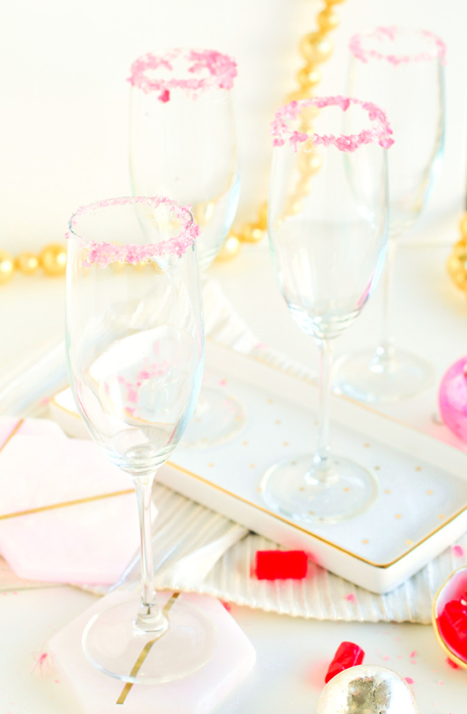 DIY Candied Rim Champagne Flutes 