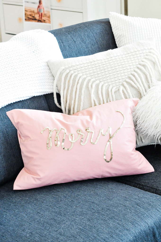 19. DIY Holiday Sequin Pillows
