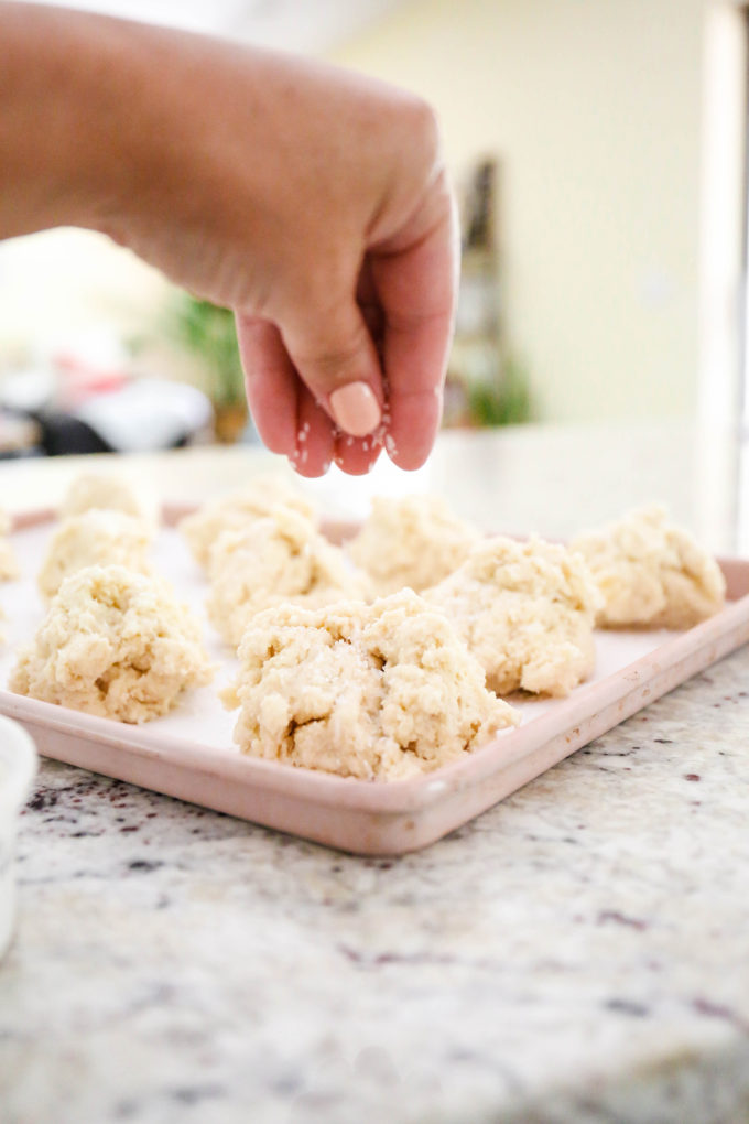 sprinkling sanding sugar on shortcake 