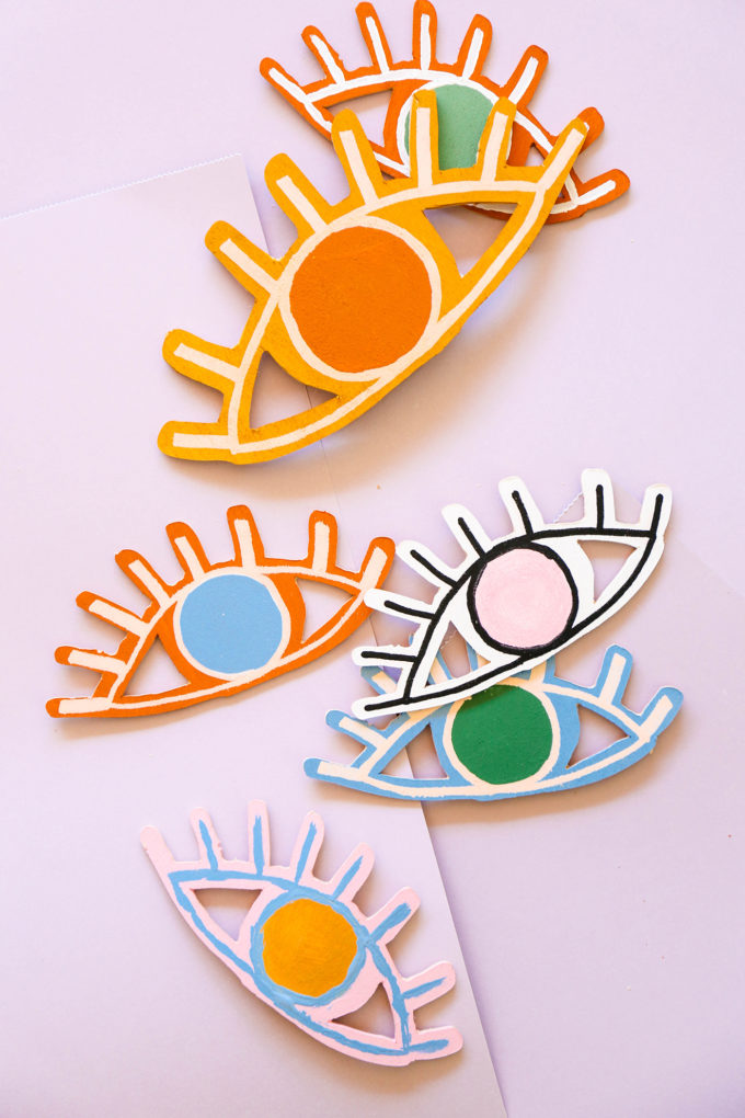 painted wooden eye-shaped valentines