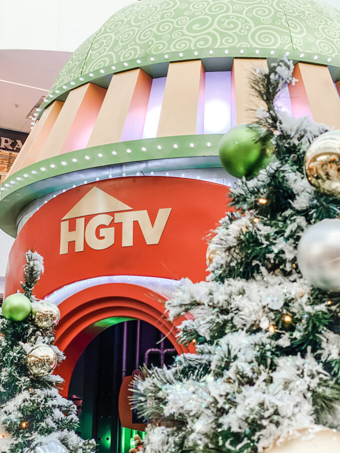 HGTV Santa HQ sign behind Christmas Tree