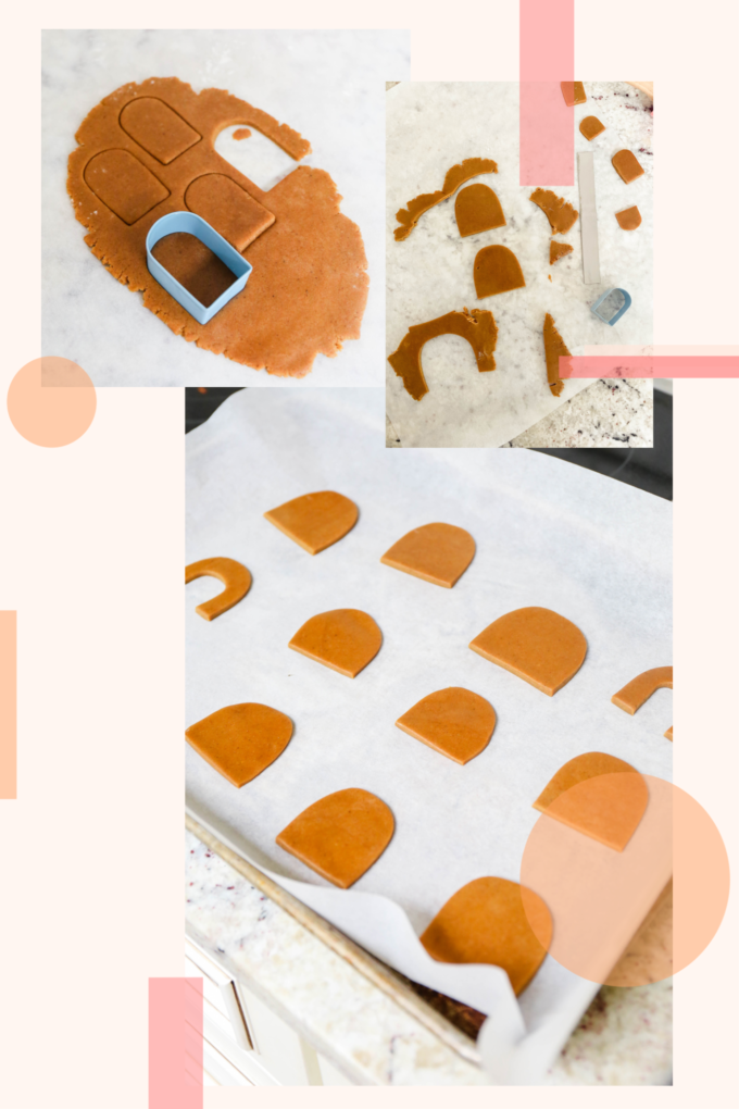 collage of cutting out rainbow gingerbread cookies 