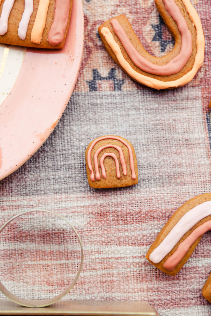 closeup of Boho Rainbow Gingerbread Cookies 