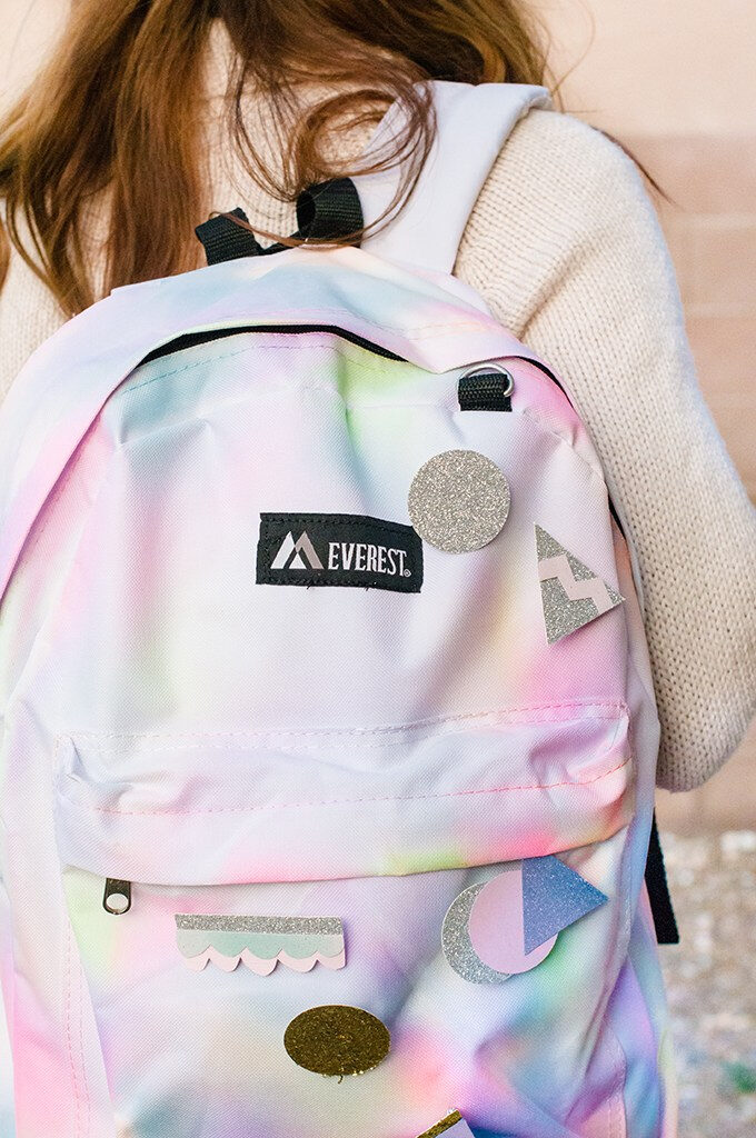 closeup of rainbow backpack
