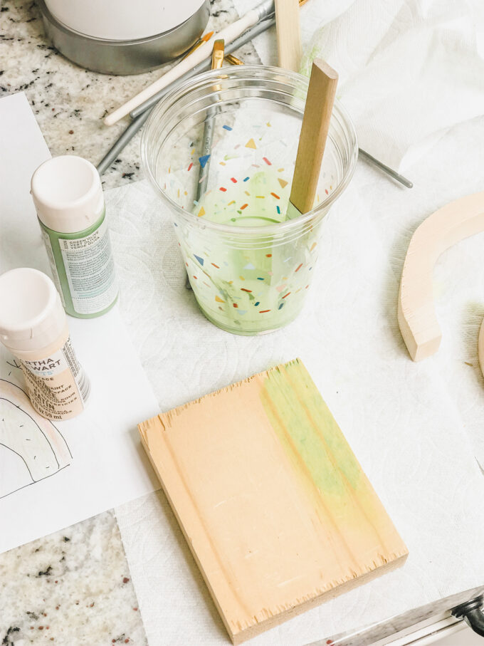 closeup of wooden block with color wash samples