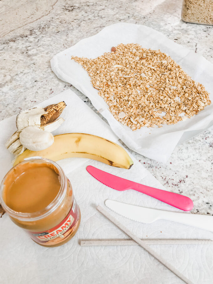 ingredients for Banana Sushi on kitchen counter 