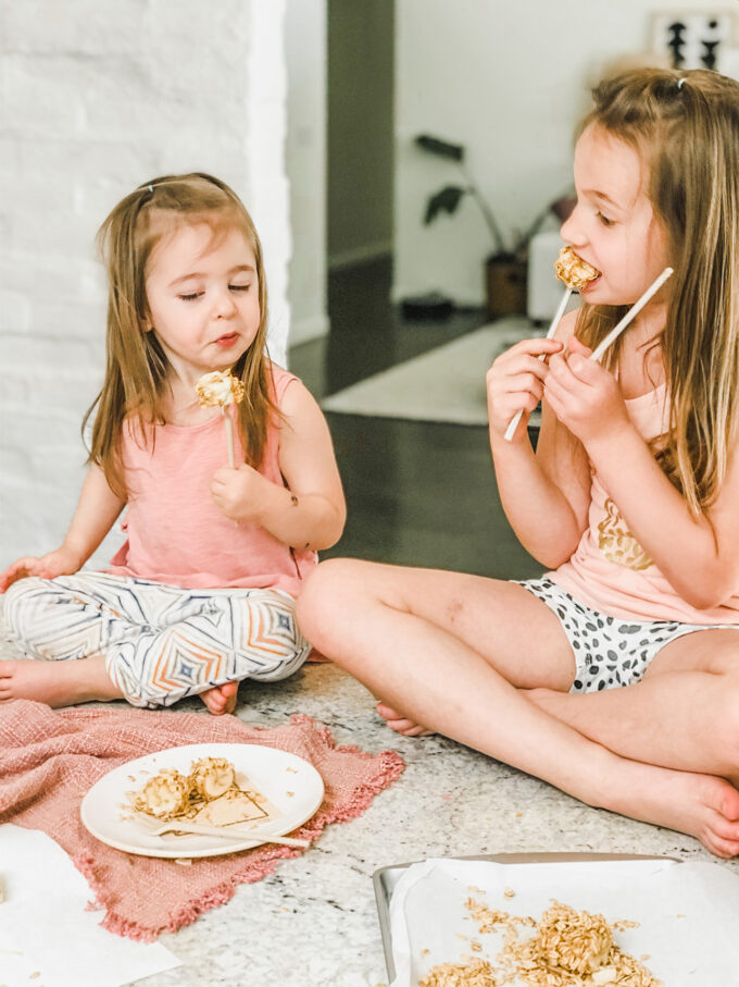 little girls eating Banana Sushi