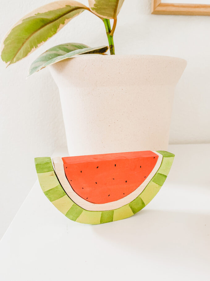 closeup of wooden watermelon stacking toy
