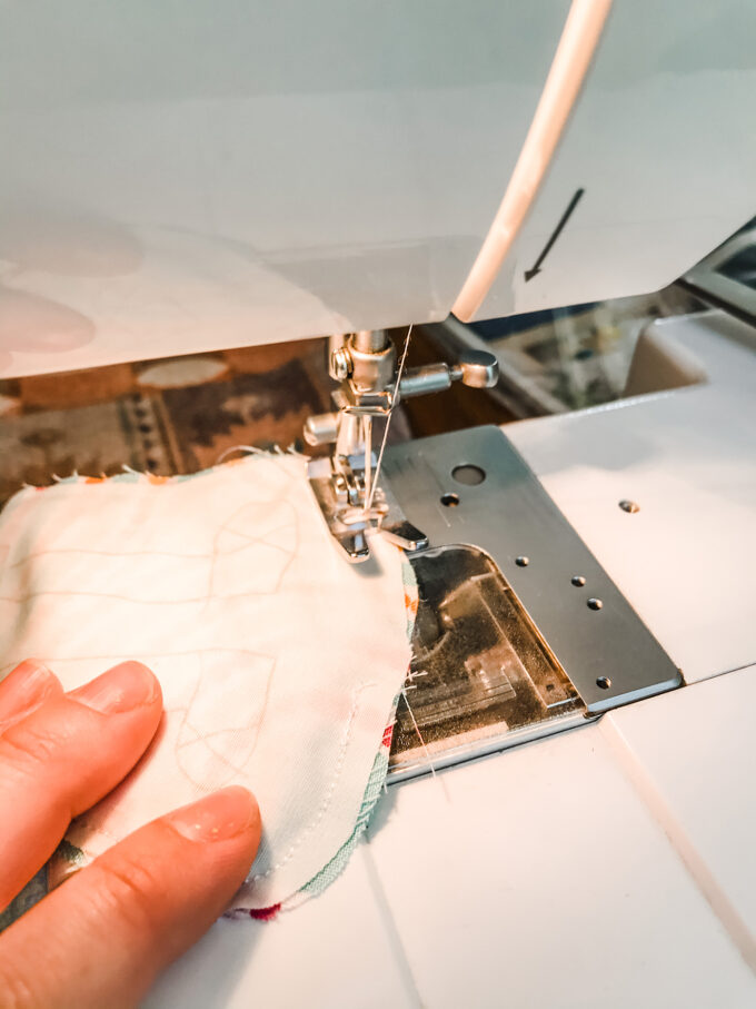 sewing fabric together on sewing machine 