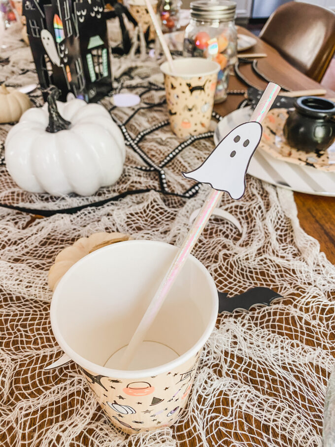 printable spooky straw ghost in cup for halloween 
