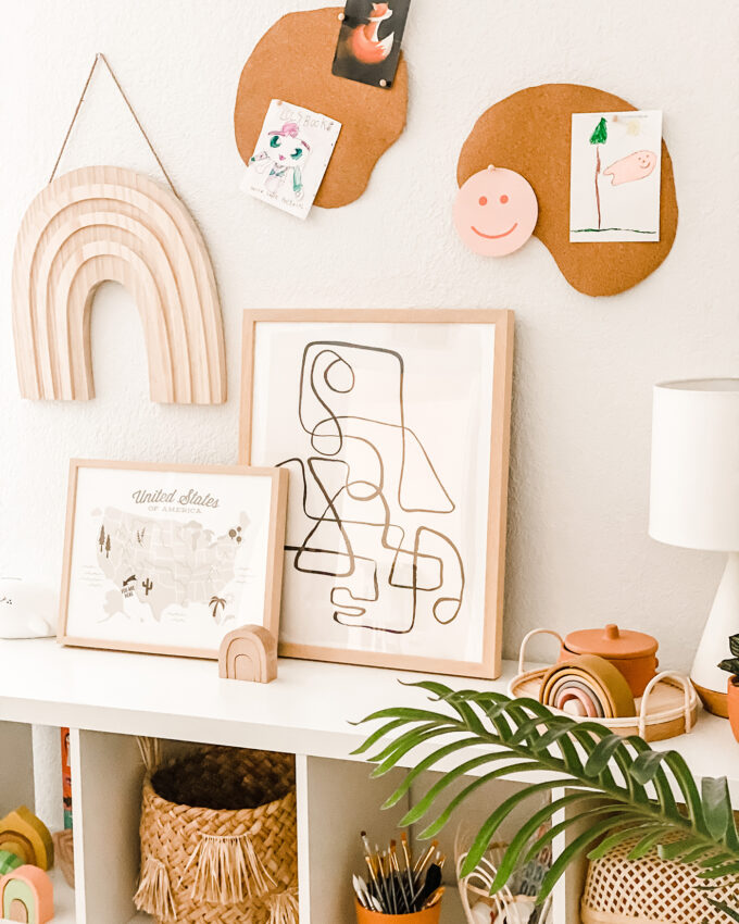 DIY Cork Board Wall Decor For Modern Kids Playroom 